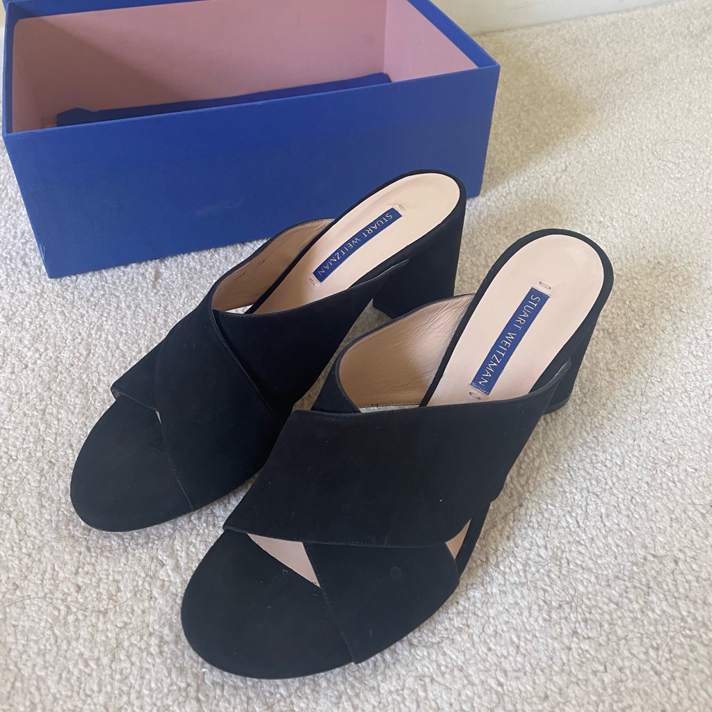 Stuart Weitzman Black Criss Cross Suede Heeled Sandals